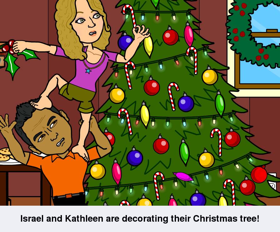 Israel and Kathleen are decorating their Christsmas Tree