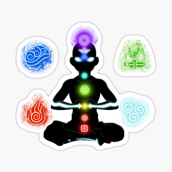 Avatar Aang con los 7 chakras y los cuatro elementos.
