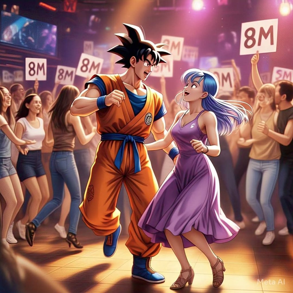 Goku and 8M protesters.